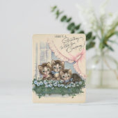 Kittens met Vintage kreet in een mandje Feestdagenkaart (Staand voorkant)