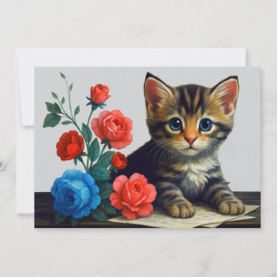Kittens Modern Mooie Portret Kleurrijke Bloemen Ka Feestdagenkaart