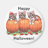 Kittens op pompoenen voor Halloween Button Magneet (Voorkant)
