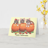 Kittens op pompoenen voor Halloween Kaart (Gele Bloem)
