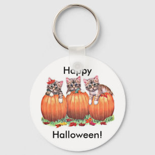 Kittens op pompoenen voor Halloween Sleutelhanger