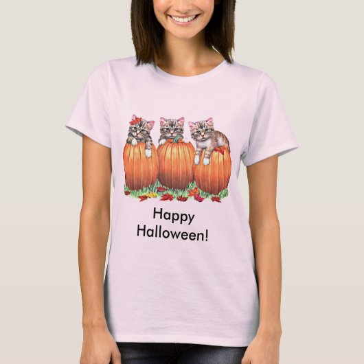 Kittens op pompoenen voor Halloween T-shirt (Voorkant)