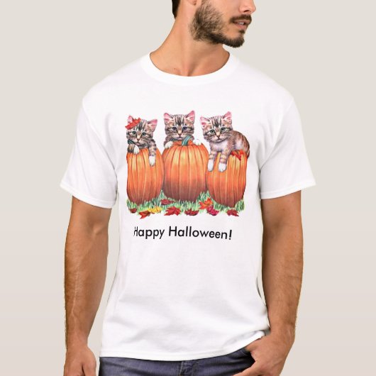 Kittens op pompoenen voor Halloween T-shirt (Voorkant)