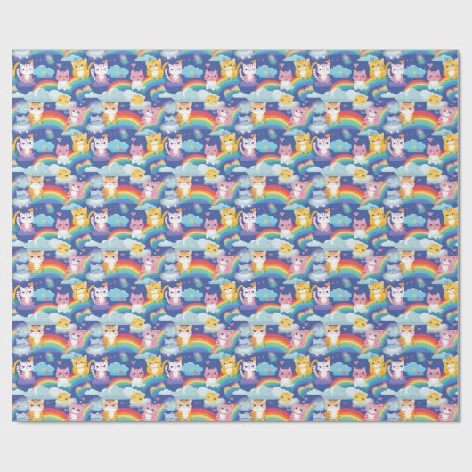 Kittens op Rainbow Clouds Happy Cat Lover Cadeaupapier (Vlak)