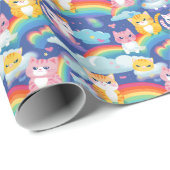 Kittens op Rainbow Clouds Happy Cat Lover Cadeaupapier (Rol Hoek)