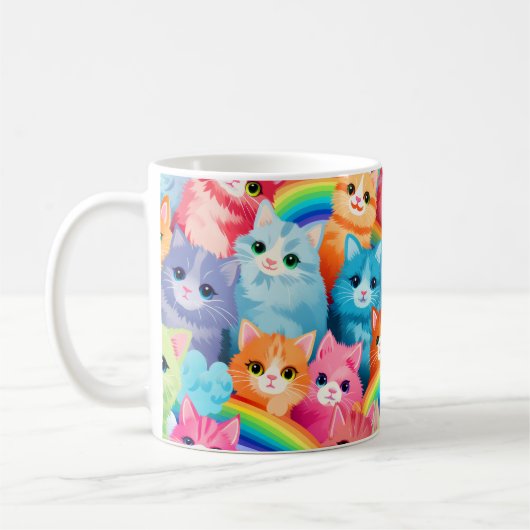 Kittens op Rainbows Sweet Cats in vele kleuren Koffiemok (Links)