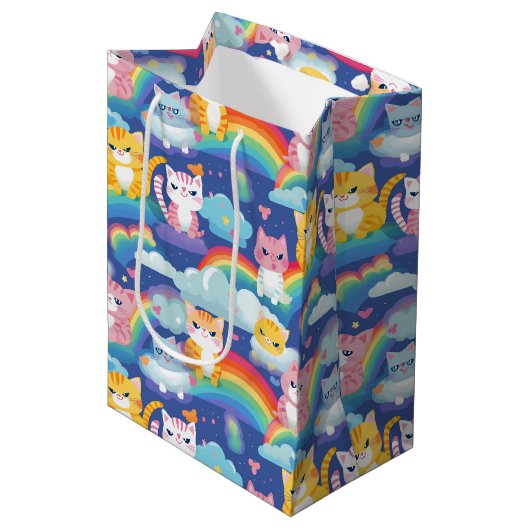 Kittens op Regenbogen Kleine Meisje Verjaardag Medium Cadeauzakje (Voorkant Gekanteld)