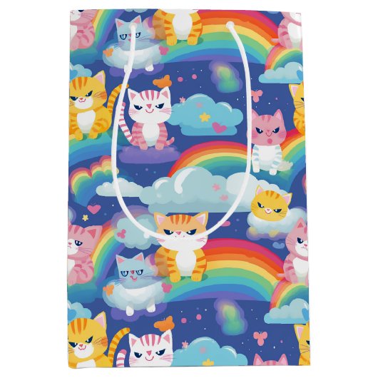 Kittens op Regenbogen Kleine Meisje Verjaardag Medium Cadeauzakje (Voorkant)