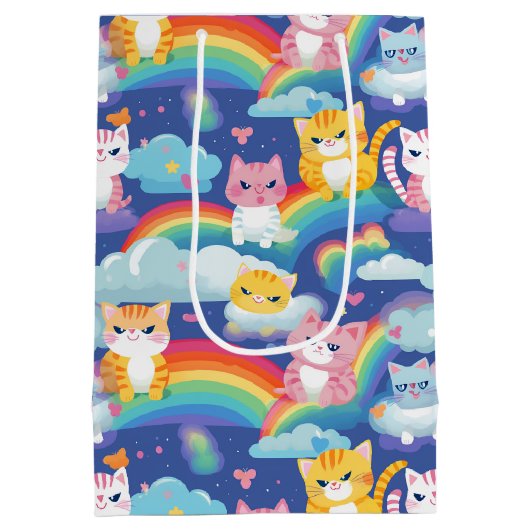 Kittens op Regenbogen Kleine Meisje Verjaardag Medium Cadeauzakje (Achterkant)
