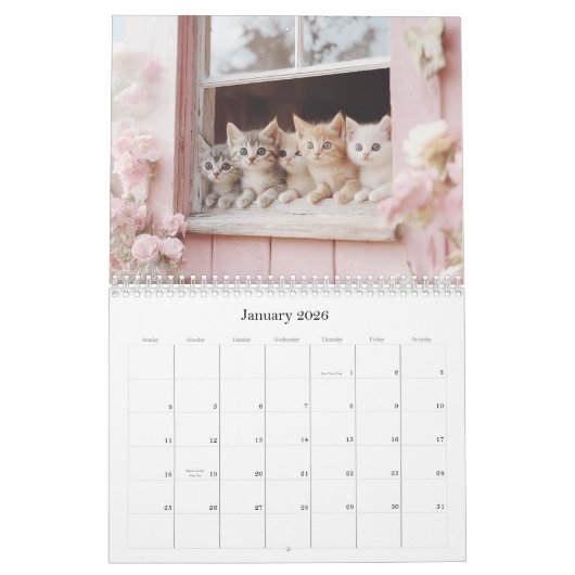 Kittens Pastel Roze 2026 Wandkalender Kalender (Jan 2026)