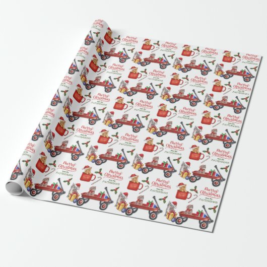 Kittens-patroon voor kerstmis cadeaupapier (Uitgerold)