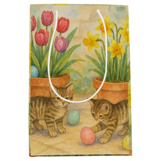 Kittens Playing with Easter Eggs  Medium Cadeauzakje (Voorkant)