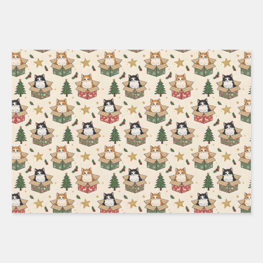 Kittens, Puppies, and Christmas Trees Pattern Inpakpapier Vel (Voorkant 3)