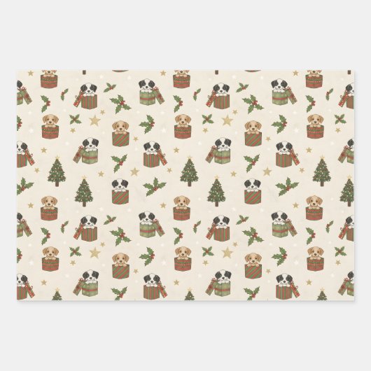 Kittens, Puppies, and Christmas Trees Pattern Inpakpapier Vel (Voorkant 2)