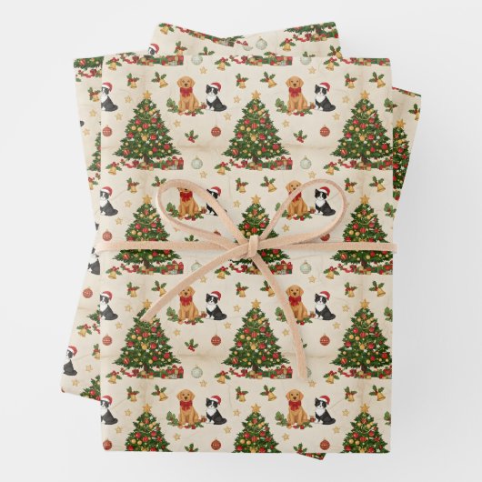 Kittens, Puppies, and Christmas Trees Pattern Inpakpapier Vel (In situ)