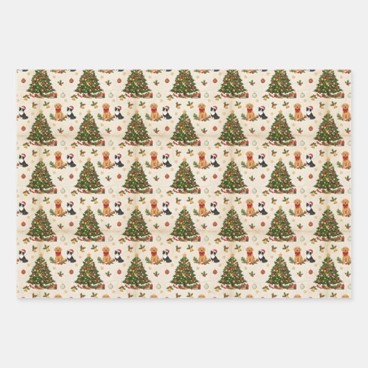 Kittens, Puppies, and Christmas Trees Pattern Inpakpapier Vel (Voorkant)