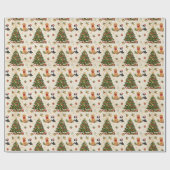 Kittens, Puppies en Kerstbomen Patroon Cadeaupapier (Vlak)