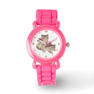 Kittens Red Bow en Rozen Horloge