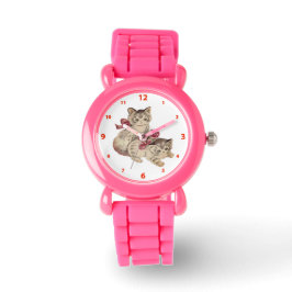 Kittens Rode Strik en Rozen Horloge