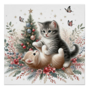 Kittens speelse kerst perfect poster