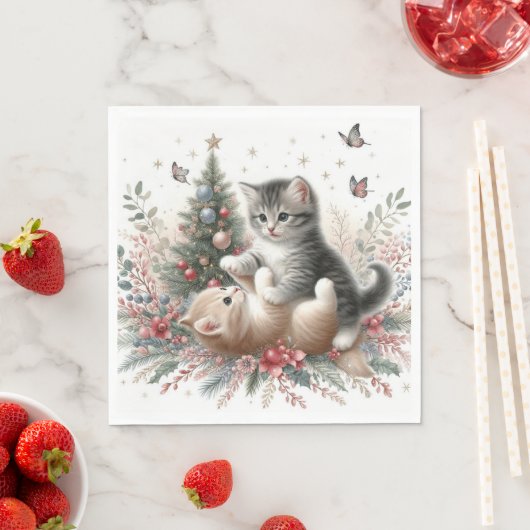 Kittens speelse kerst servet (Insitu)