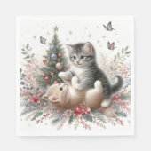 Kittens speelse kerst servet (Voorkant)