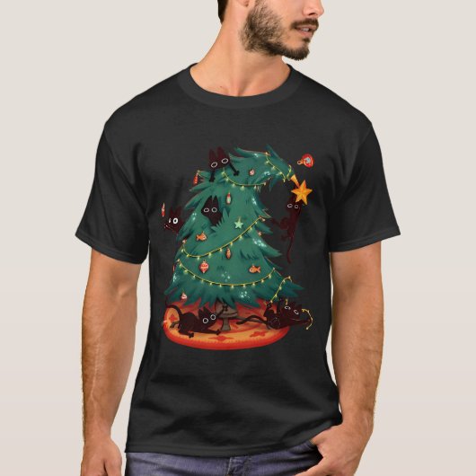Kittens spelen in kerstboom t-shirt (Voorkant)