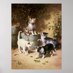 Kittens Spelen met Beetles, Carl Reichert Poster