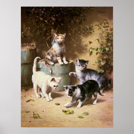 Kittens Spelen met Beetles, Carl Reichert Poster (Voorkant)
