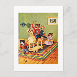 Kittens spelen met een houten paard, Louis Wain Briefkaart