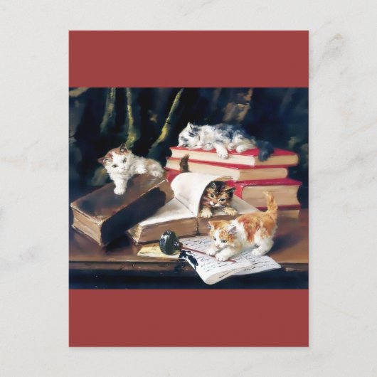Kittens spelen op een bureau briefkaart (Voorkant)