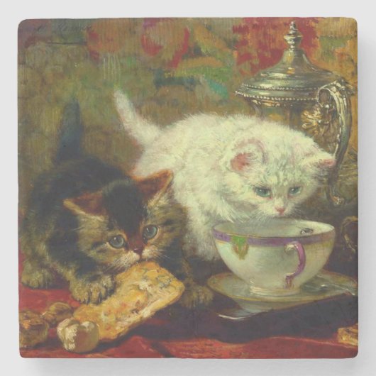 Kittens Tea Party Stenen Onderzetter (Voorkant)