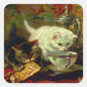 Kittens Tea Party Vierkante Sticker