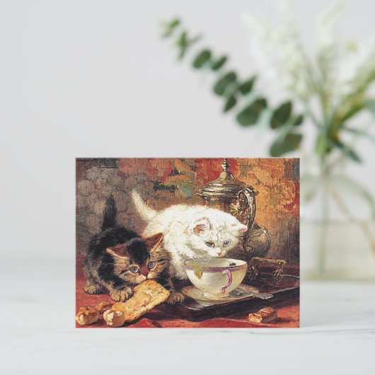Kittens -Thee voor twee - Cat Painting Briefkaart (Staand voorkant)