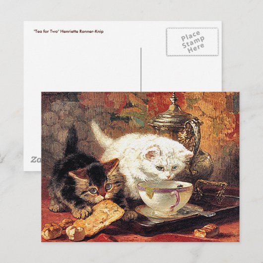 Kittens -Thee voor twee - Cat Painting Briefkaart (Voorkant / Achterkant)