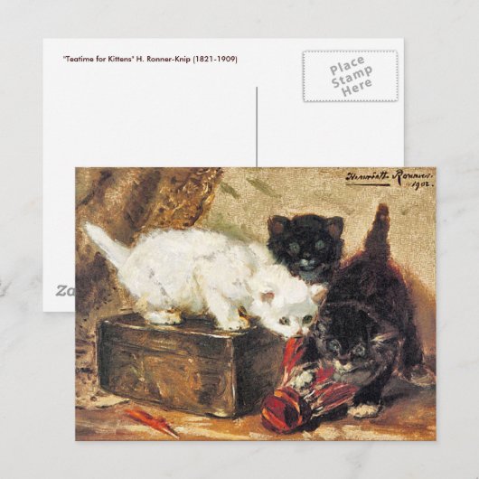 Kittens -Thee voor twee - Cat Painting Briefkaart (Voorkant / Achterkant)