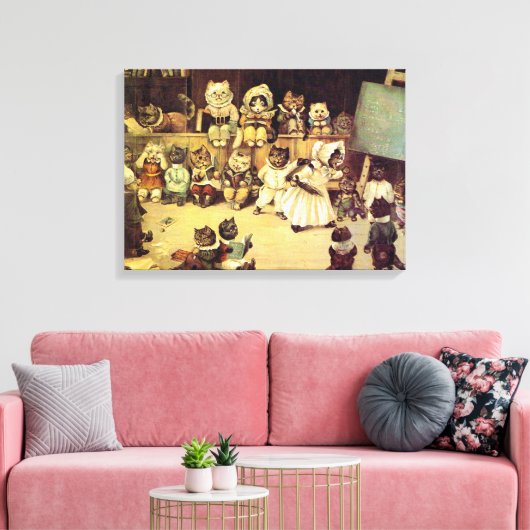 Kittens van een Kat school, Louis Wain Canvas Afdruk (Insitu (Woonkamer))