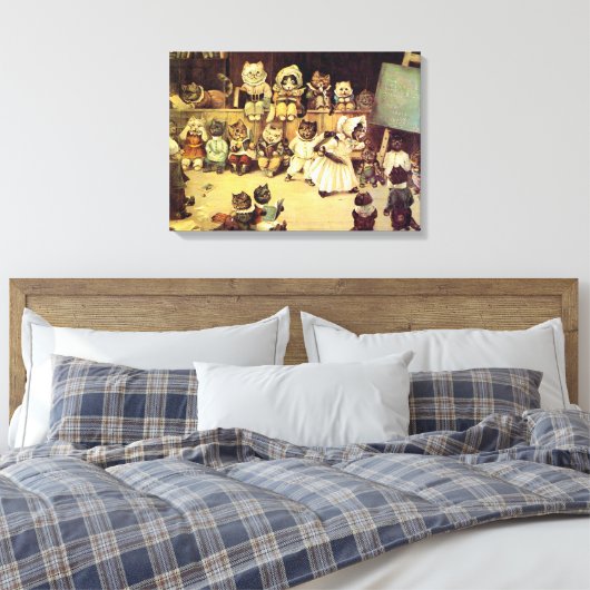 Kittens van een Kat school, Louis Wain Canvas Afdruk (Insitu (Slaapkamer))