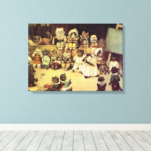 Kittens van een Kat school, Louis Wain Canvas Afdruk (Insitu (Houten vloer))