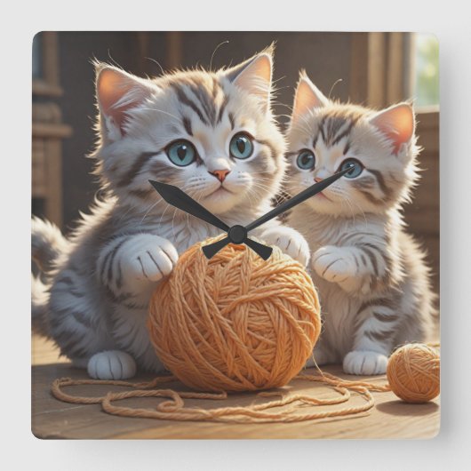 Kittens Vierkante Klok (Voorkant)