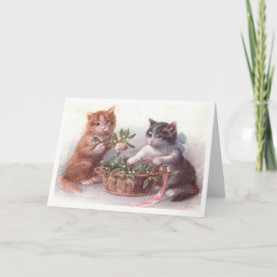 Kittens Vintage-kerstkaart voor afspeelbare kinder Feestdagen Kaart