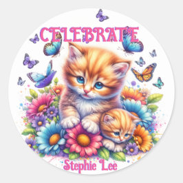 Kittens, Vlinders en Bloemen Ronde Sticker
