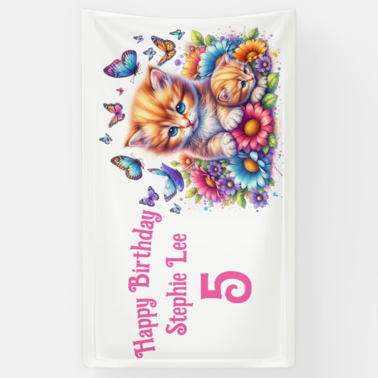 Kittens, Vlinders en Bloemen Spandoek (Verticaal)