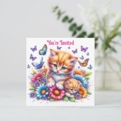 Kittens, Vlinders en Bloemen Verjaardag Kaart (Staand voorkant)