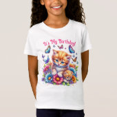 Kittens, Vlinders en Bloemen Verjaardag T-shirt (Voorkant)
