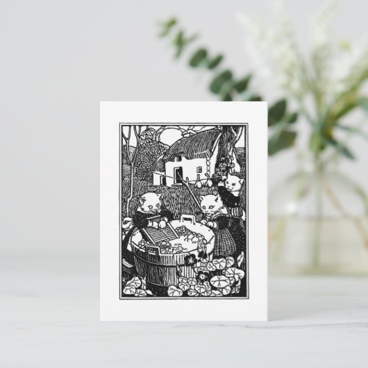Kittens Washing Mittens Nursery Rhyme Briefkaart (Staand voorkant)