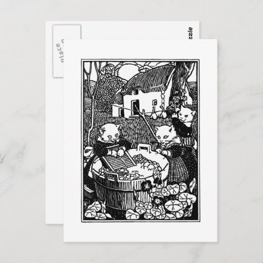 Kittens Washing Mittens Nursery Rhyme Briefkaart (Voorkant / Achterkant)