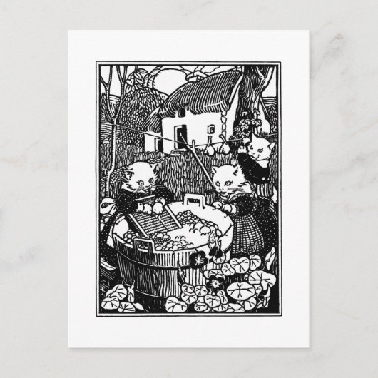 Kittens Washing Mittens Nursery Rhyme Briefkaart (Voorkant)