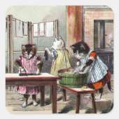 Kittens wassen hun Mittens Vierkante Sticker (Voorkant)