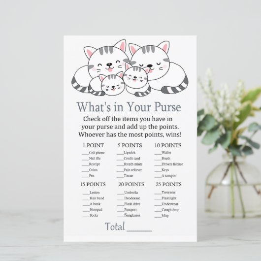 Kittens Wat zit er in je baby shower met handtas (Staand voorkant)